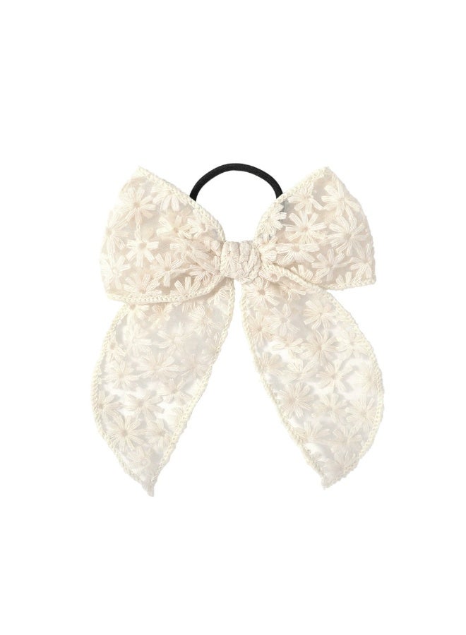 3 ربطات شعر أنيقة على شكل فيونكة فراشة للبنات - لون أبيض كريمي، مصنوعة من البوليستر، مناسبة لجميع الفصول. - Image 5